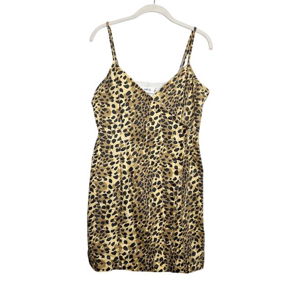 MINKPINK Denim Mini Dress Women Size Large Leopard Print V-Neck Wrap Style - Picture 1 of 11
